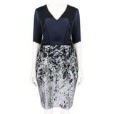 Prabal Gurung Midnight Blue Satin Silver Jacquard Bubble Skirt Dress