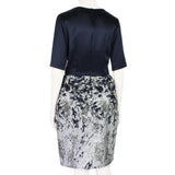 Prabal Gurung Midnight Blue Satin Silver Jacquard Bubble Skirt Dress