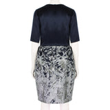 Prabal Gurung Midnight Blue Satin Silver Jacquard Bubble Skirt Dress