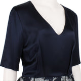 Prabal Gurung Midnight Blue Satin Silver Jacquard Bubble Skirt Dress