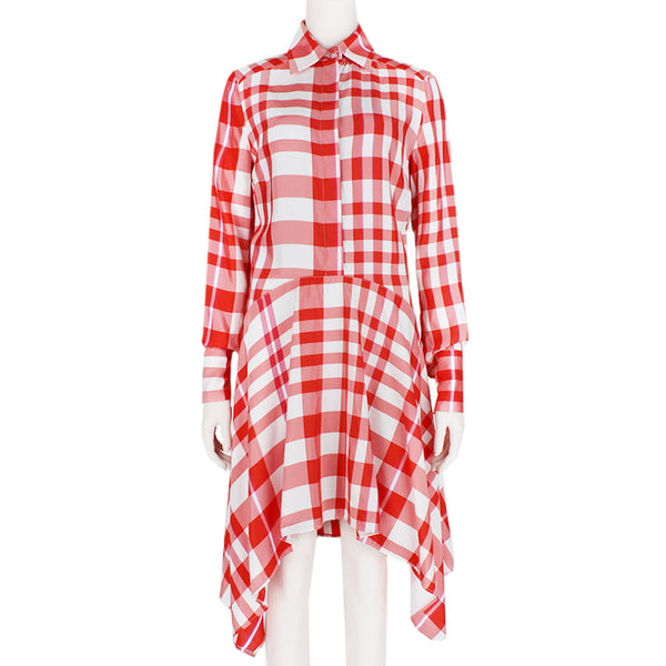 Stella McCartney red and white plaid shirt dress with trapeze hemline