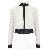 Alexander McQueen luxurious cardigan in an ivory and black sheer ruched lace