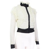 Alexander McQueen luxurious cardigan in an ivory and black sheer ruched lace