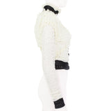 Alexander McQueen luxurious cardigan in an ivory and black sheer ruched lace