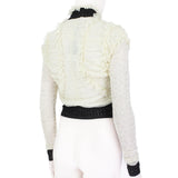 Alexander McQueen luxurious cardigan in an ivory and black sheer ruched lace