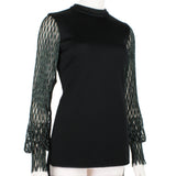Ellery black satin tailored fit top with latticework sleeves