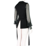 Ellery black satin tailored fit top with latticework sleeves