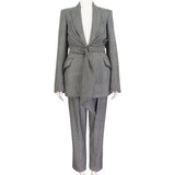 Alexander McQueen black white grey trouser suit with draped jacket blazer