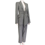 Alexander McQueen black white grey trouser suit with draped jacket blazer