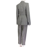 Alexander McQueen black white grey trouser suit with draped jacket blazer