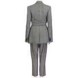 Alexander McQueen black white grey trouser suit with draped jacket blazer