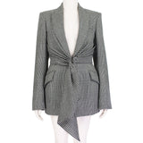 Alexander McQueen black white grey trouser suit with draped jacket blazer