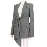Alexander McQueen black white grey trouser suit with draped jacket blazer