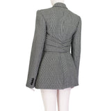 Alexander McQueen black white grey trouser suit with draped jacket blazer