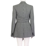 Alexander McQueen black white grey trouser suit with draped jacket blazer
