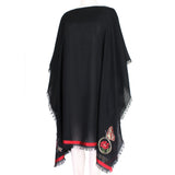 Alexander McQueen black wool blend cape Butterfly, flower and sword embroidery detailing