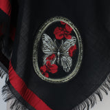 Alexander McQueen black wool blend cape Butterfly, flower and sword embroidery detailing