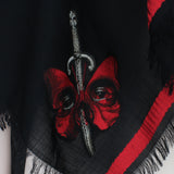Alexander McQueen black wool blend cape Butterfly, flower and sword embroidery detailing
