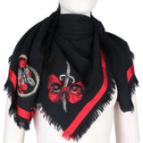 Alexander McQueen black wool blend cape Butterfly, flower and sword embroidery detailing