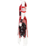 Alexander McQueen patchwork patterned dress in red, black and white with scoop  neckline and trapeze hemline