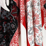 Alexander McQueen patchwork patterned dress in red, black and white with scoop  neckline and trapeze hemline