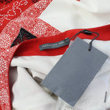 Alexander McQueen patchwork patterned dress in red, black and white with scoop  neckline and trapeze hemline