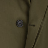 Dunhill luxurious overcoat in a wool and silk blend military green fabric