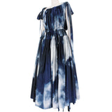 Alexander McQueen blue and white sky cloud pattered off the shoulder full dress
