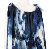 Alexander McQueen blue and white sky cloud pattered off the shoulder full dress