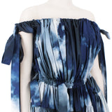 Alexander McQueen blue and white sky cloud pattered off the shoulder full dress
