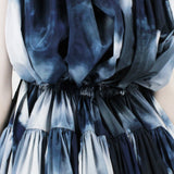 Alexander McQueen blue and white sky cloud pattered off the shoulder full dress
