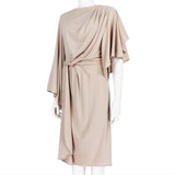 Alberta Ferretti luxurious draped in a milk tea tone