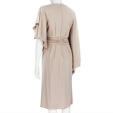Alberta Ferretti luxurious draped in a milk tea tone