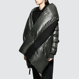 Ben Taverniti Unravel Project jacket<br>A wrapped down jacket in khaki green with contrasting black banding