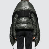 Ben Taverniti Unravel Project jacket<br>A wrapped down jacket in khaki green with contrasting black banding