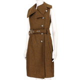 Bouchra Jarrar sleeveless coat in a luxurious gingerbread tone wool fabric
