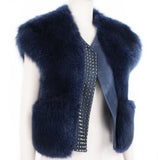 Thomas Wylde luxurious gilet in a midnight blue tone fox fur