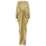 Layeur luxurious draped grecian style maxi dress in a matt gold tone