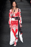 Alexander McQueen patchwork patterned dress in red, black and white with scoop  neckline and trapeze hemline