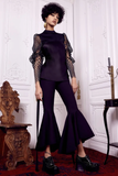 Ellery black satin tailored fit top with latticework sleeves