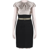 Monique Lhuillier elegant dress in contrasting black and nude blush pink satin