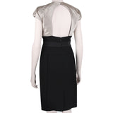 Monique Lhuillier elegant dress in contrasting black and nude blush pink satin