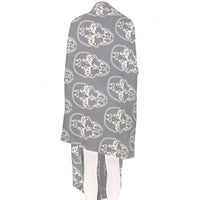Thomas Wylde luxurious silk satin scarf in grey and cream with a skull pattern