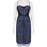 Marios Schwab luxurious layered mesh dress in black and lavender blue