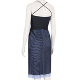 Marios Schwab luxurious layered mesh dress in black and lavender blue