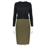 An elegant Giambattista Valli pencil dress in contrasting black and khaki green fabrics