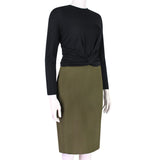An elegant Giambattista Valli pencil dress in contrasting black and khaki green fabrics