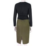 An elegant Giambattista Valli pencil dress in contrasting black and khaki green fabrics