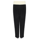 Giambattista Valli luxurious black tweed trousers with a contrasting waistband in ivory cream