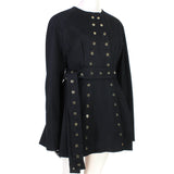 Ellery black cotton twill collarless jacket with eyelet detailing belted waist